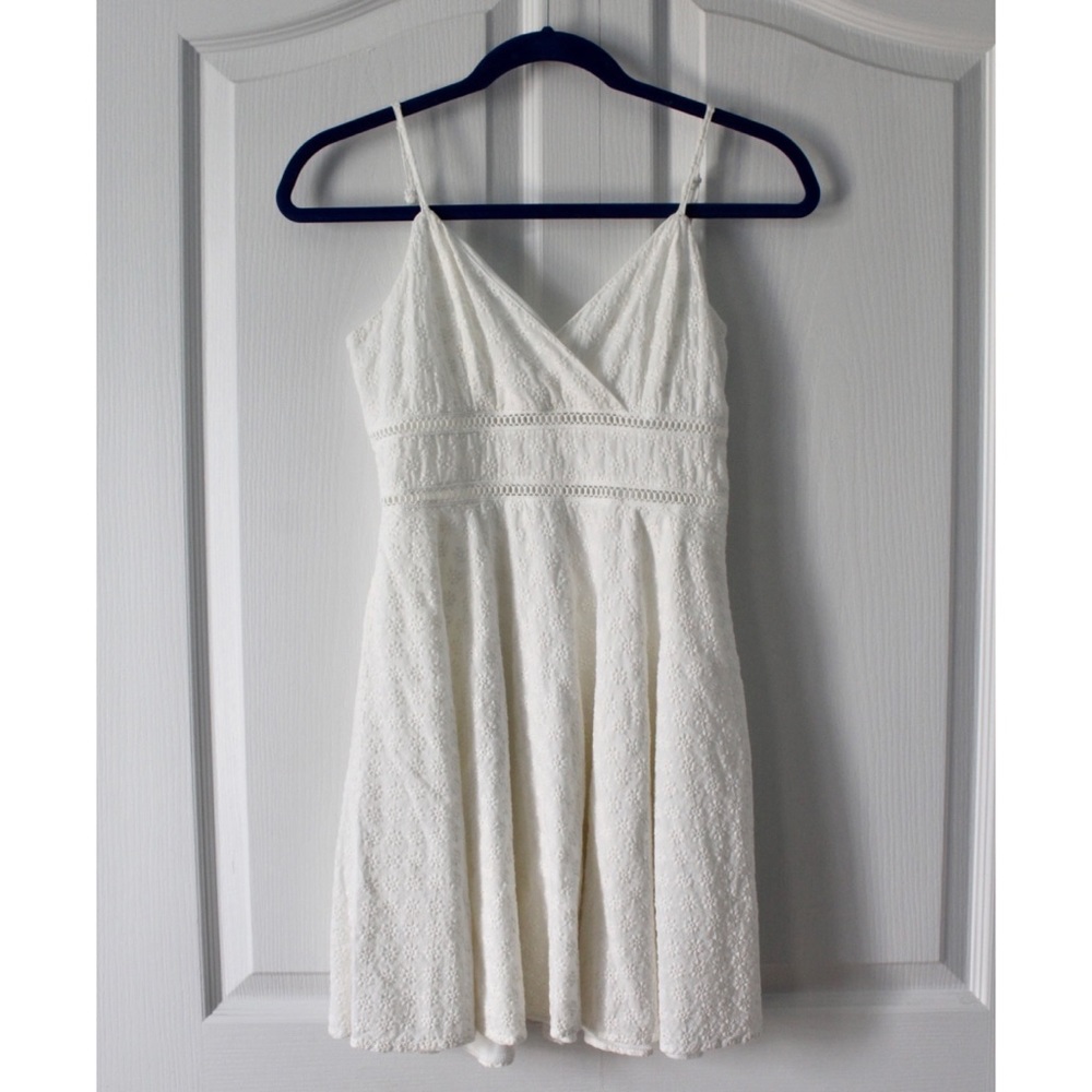 White Dress with Flower Pattern | Spaghetti Strap Dress | Lace Dress